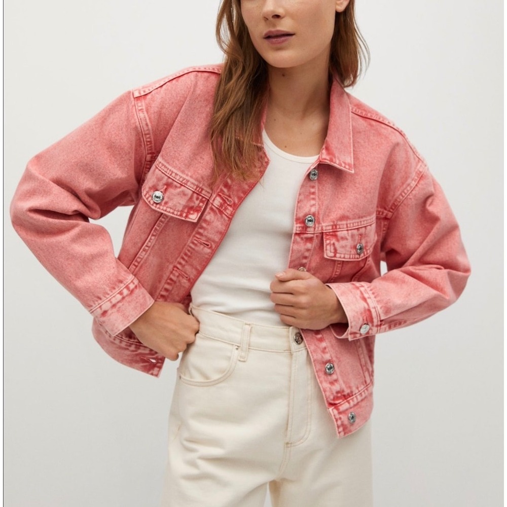 GAP sz S Oversized Pink Washed Denim Jean Jacket Baggy Streetwear Heavy Staple